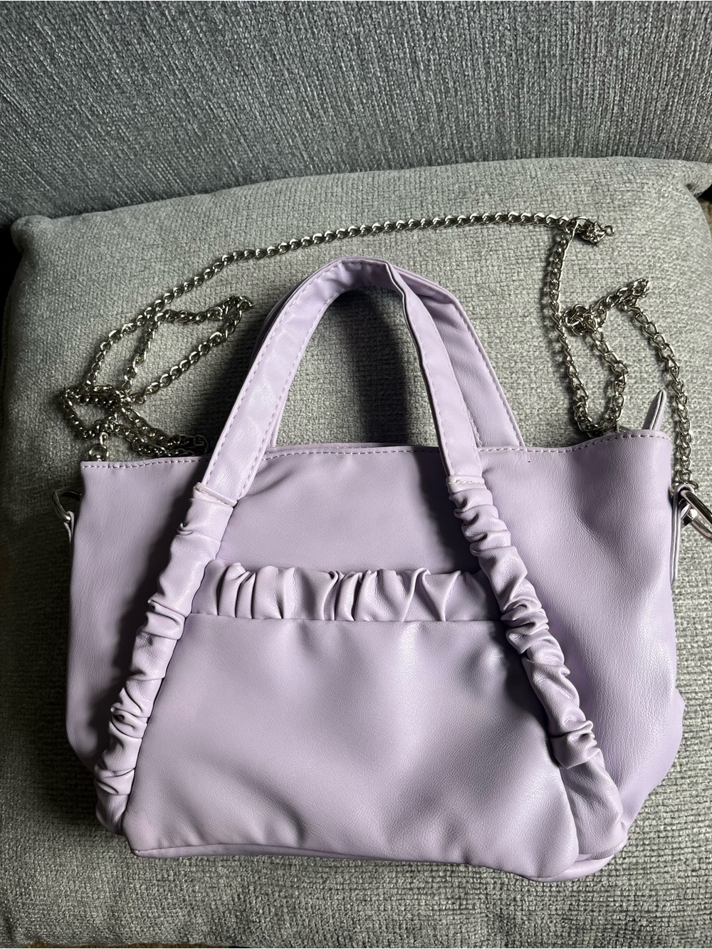 Lavender Ruched Handle Shoulder Bag with Chain Strap